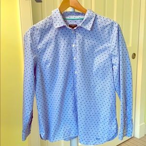 Talbots petites blue gingham and dot blouse